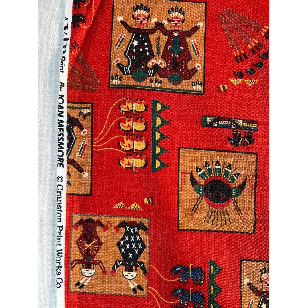 Fabric - VTG 80s Joan Messmore Cranston Kachina Indigenous Symbols 44" L x 44" W